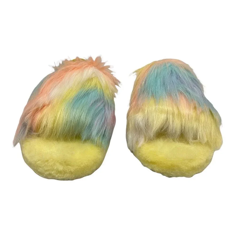 UGG Slippers Girls 4 Yellow Slides Fluff Yeah Tie Dye Lemonade‎ 1120033K Comfy